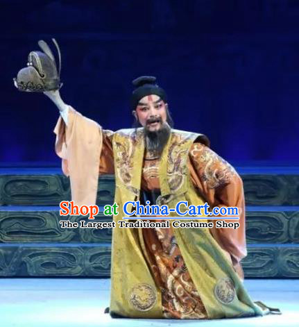 Cang Sheng Chinese Yue Opera Laosheng Elderly Male Apparels and Headwear Shaoxing Opera Emperor Qian Liu Garment Costumes