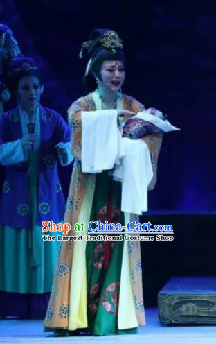Chinese Shaoxing Opera Queen Dress Apparels Costumes and Hair Accessories Cang Sheng Yue Opera Noble Empress Garment