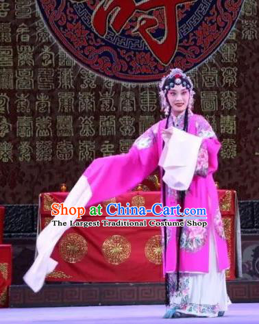 Chinese Shaoxing Opera Young Female Dress Costumes and Headdress Bai Sui Gua Shuai Yue Opera HUa Tan Rosy Cape Garment Apparels