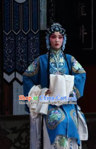Chinese Shaoxing Opera Actress Mu Guiying Dress Costumes and Headdress Bai Sui Gua Shuai Yue Opera Young Female Garment Apparels