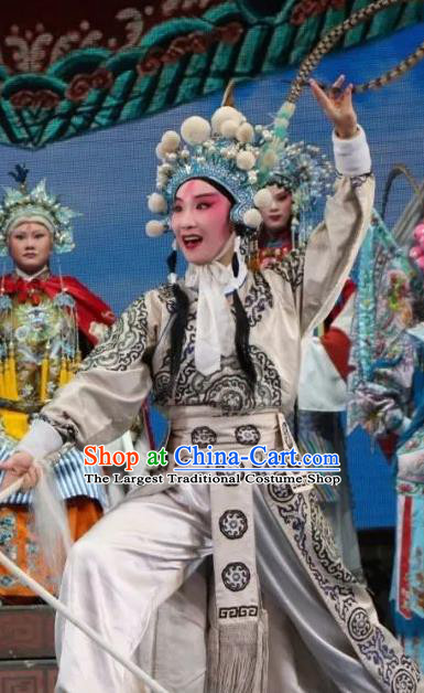 Bai Sui Gua Shuai Chinese Yue Opera Wusheng Yang Wenguang Apparels and Headwear Shaoxing Opera Takefu Martial Male Garment Costumes