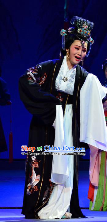 Chinese Shaoxing Opera Infanta Chai Apparels Costumes and Headdress Yue Opera Mrs Dayi Dowager Countess Dress Garment