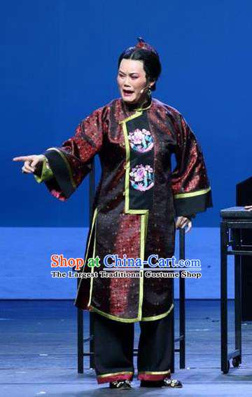 Chinese Shaoxing Opera Elderly Female Costumes and Headdress Wu Gu Niang Yue Opera Dame Garment Apparels