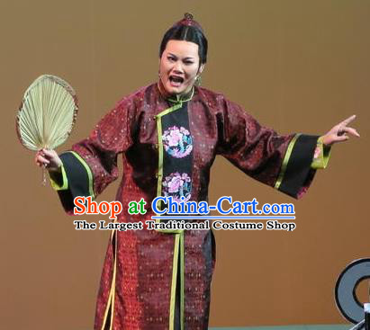 Chinese Shaoxing Opera Elderly Female Costumes and Headdress Wu Gu Niang Yue Opera Dame Garment Apparels