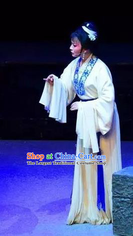 Chinese Shaoxing Opera Young Woman White Dress Apparels Costumes and Headpieces Yue Opera Mrs Dayi Actress Garment