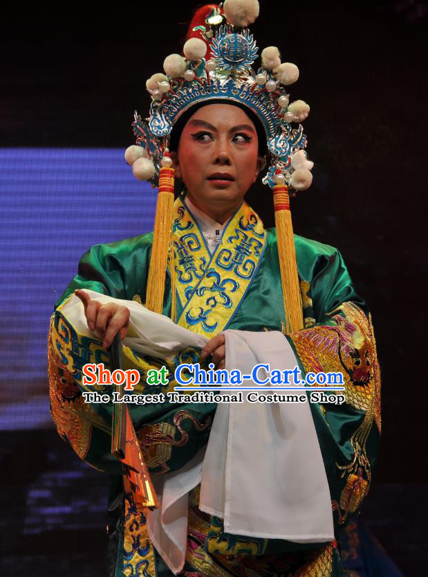 Chinese Yue Opera Figurant Qing Jian Fan Ying Apparels and Headwear Shaoxing Opera Garment Costumes Eunuch Embroidered Robe