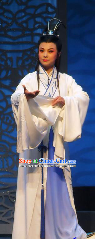 Xi Xin Ji Chinese Yue Opera Scholar Sun Qin Garment and Headwear Shaoxing Opera Young Male Costumes