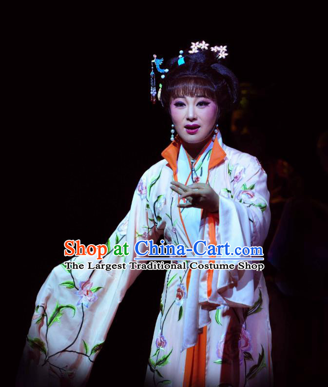 Chinese Shaoxing Opera Hua Tan Diva Dress Apparels Costumes and Headdress Yue Opera Young Lady Actress Garment