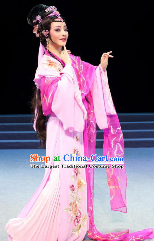 Chinese Shaoxing Opera Hua Tan Apparels Costumes and Headpieces Yue Opera Young Female Actress Pink Dress Garment