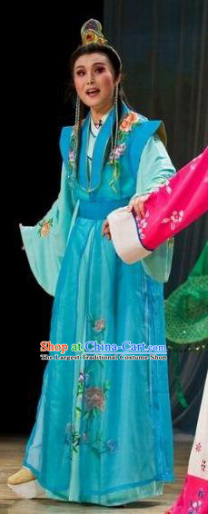 Mei Long Zhen Chinese Yue Opera Young Male Garment and Headwear Shaoxing Opera Noble Prince Blue Costumes