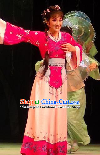 Chinese Shaoxing Opera Servant Girl Apparels Costumes and Headpieces Yue Opera Mei Long Zhen Country Woman Li Fengjie Dress Garment