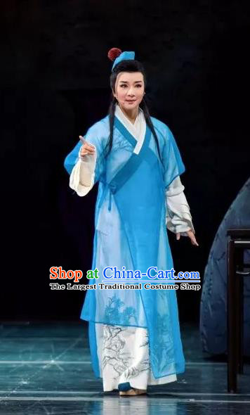 Three Charming Smiles Chinese Yue Opera Xiaosheng Tang Buhu Garment Clothing and Headwear Shaoxing Opera Scholar Apparels Costumes