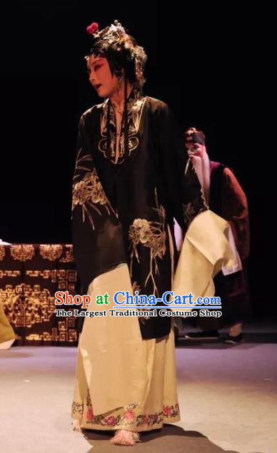 Chinese Kun Opera Tsing Yi Dress Costumes and Headdress On A Wall and Horse Kunqu Opera Actress Li Qianjun Garment Apparels