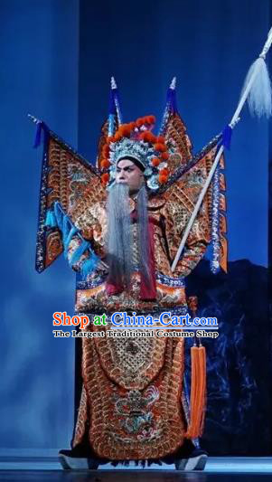 Rain on the Phoenix Tree Chinese Kun Opera Martial Male Garment Costumes and Headwear Kunqu Opera Apparels Clothing General Kao Armor Suit with Flags
