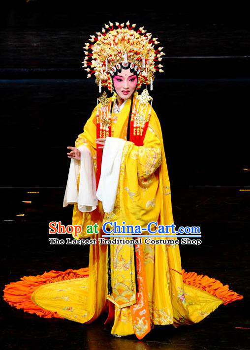 Chinese Kun Opera Hua Tan Embroidered Dress Apparels Costumes and Headdress Dream of Red Mansions Kunqu Opera Imperial Consort Yuan Chun Garment