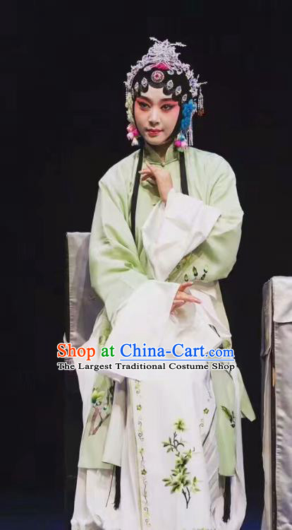 Chinese Kun Opera Diva Apparels Costumes and Hair Accessories You Gui Ji Kunqu Opera Actress Wang Ruilan Green Dress Garment