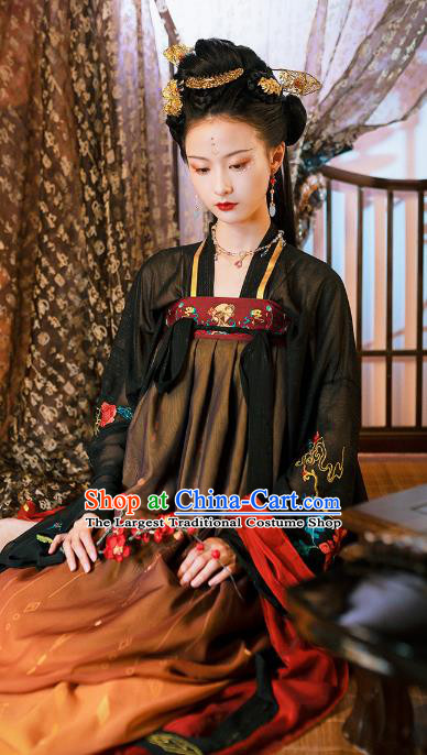 Chinese Ancient Court Woman Embroidered Historical Costumes Traditional Tang Dynasty Princess Hanfu Dress