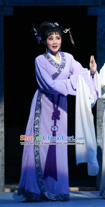 The Peacocks Fly To The Southeast Chinese Shaoxing Opera Young Lady Purple Dress Yue Opera Apparels Young Mistress Garment Costumes and Hair Ornaments