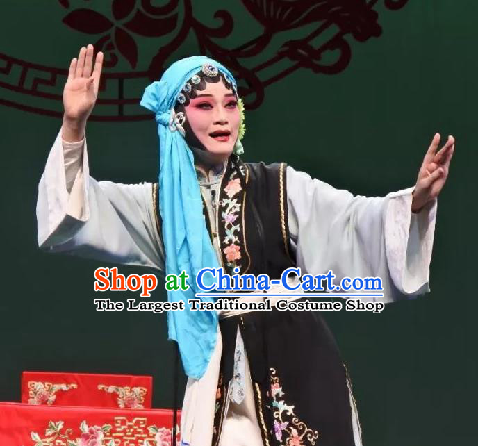 Chinese Kun Opera Distress Woman Zhang Sangu Apparels Costumes and Headdress Yan Yun Pavilion Traditional Kunqu Opera Young Female Black Dress Garment