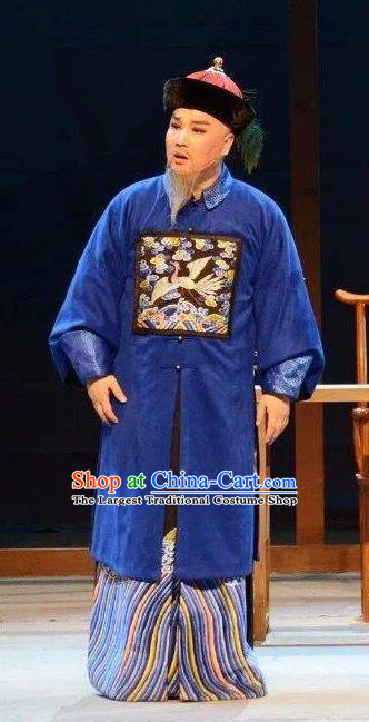 Bu Yue Lei Chi Chinese Huangmei Opera Elderly Male Apparels Costumes and Headwear Kunqu Opera Official Garment Minister Clothing