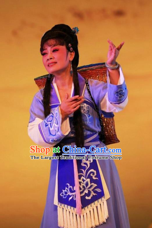 Chinese Huangmei Opera Young Female Costumes Apparels and Headpieces Chuan Deng Traditional Anhui Opera Woman Purple Dress Garment