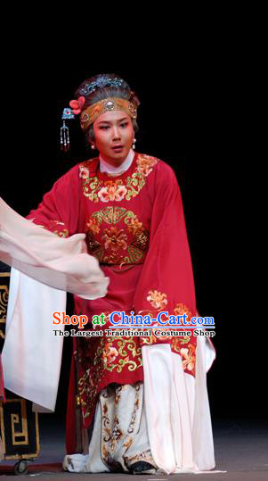 Chinese Shaoxing Opera Elderly Female Red Costumes Yu Qing Ting Apparels Yue Opera Lao Dan Garment Noble Dame Dress and Headdress