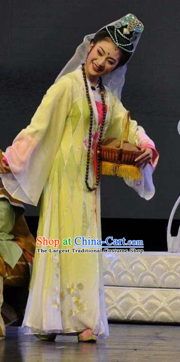 Chinese Huangmei Opera Taoist Nun Apparels Costumes and Headdress Escaping From the Temple Traditional Anhui Opera Young Female Actress Dress Garment