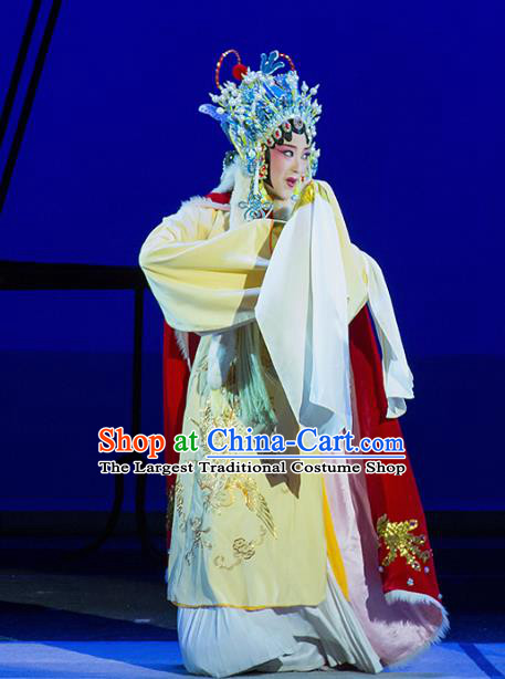 Chinese Kun Opera Actress Cai Wenji Yellow Dress Apparels Costumes and Headdress Continue the Pipa Traditional Kunqu Opera Hua Tan Garment
