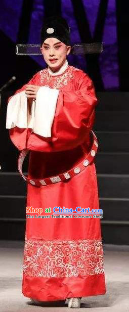 Zhu Meng Ji Chinese Kun Opera Scholar Apparels Costumes and Headwear Kunqu Opera Xiaosheng Garment Young Man Red Clothing