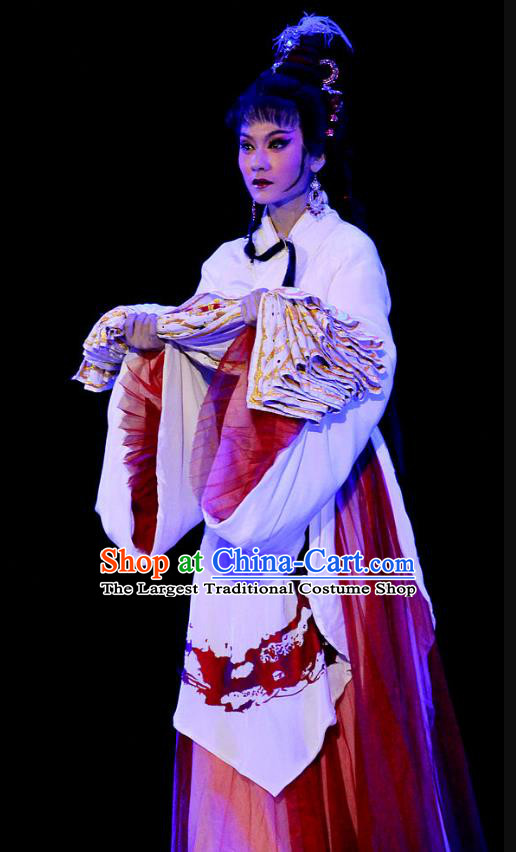 Chinese Huangmei Opera Young Lady Costumes Apparels and Headdress Qian Yu Jin Traditional Anhui Opera Actress A Ling Dress Garment