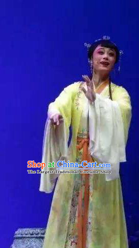 Chinese Shaoxing Opera Noble Lady Costumes Zhang Yu Niang Apparels Yue Opera Hua Tan Actress Yellow Dress Garment and Headpieces