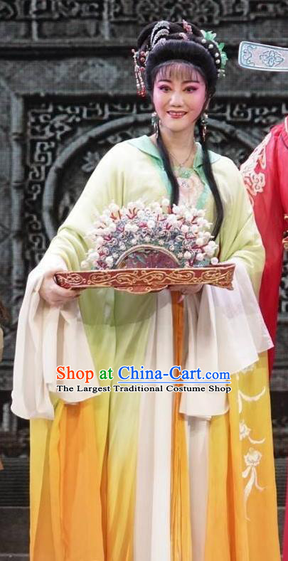 Chinese Shaoxing Opera Female Young Lady Costumes The Pearl Tower Apparels Yue Opera Diva Garment Hua Tan Dress and Headwear
