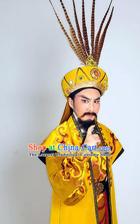 Chinese Shaoxing Opera King Garment Classical Yue Opera Desert Prince Tribal Chief Apparels Costumes and Headwear