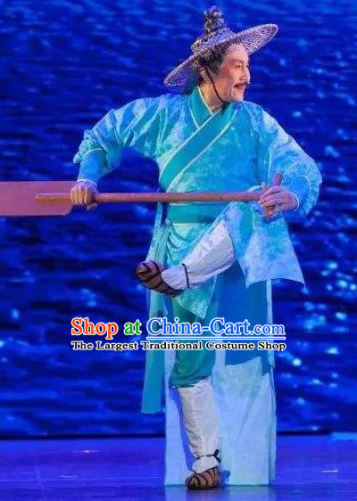 Chinese Huangmei Opera Old Man Garment Taibai Drunk Costumes and Hat An Hui Opera Laosheng Apparels Boatman Clothing