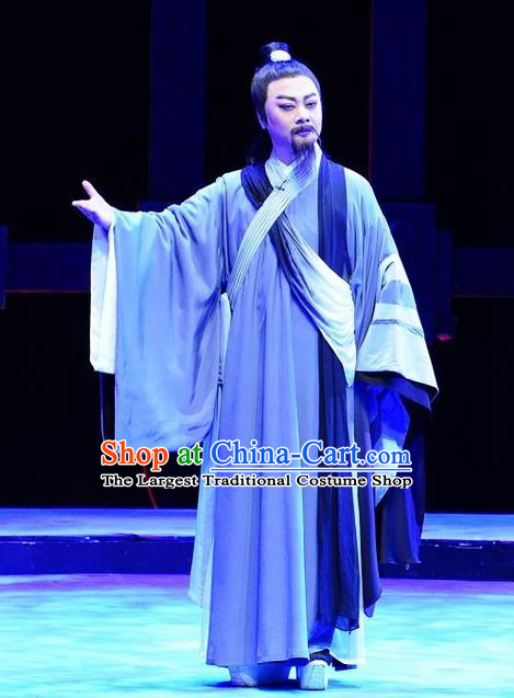 Chinese Huangmei Opera Old Man Costumes and Headwear An Hui Opera Laosheng Apparels Elderly Poet Su Dongpo Clothing