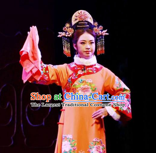 Chinese Huangmei Opera Court Lady Tie Mian Jin Guangti Garment Costumes and Headdress Traditional Anhui Opera Noble Consort Dress Apparels