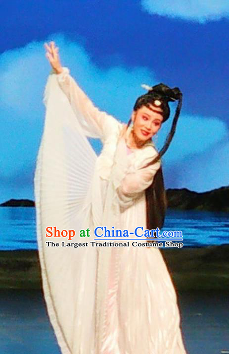 Chinese Huangmei Opera Young Female Daughter of Dragon Garment Costumes and Headpieces Traditional Anhui Opera Princess White Dress Apparels