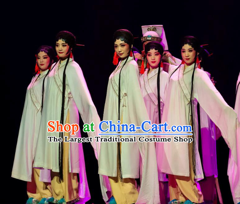 Chinese Huangmei Opera Female Dance Garment Costumes and Headdress Ji Mo Han Qing Traditional Anhui Opera Young Lady Dress Apparels