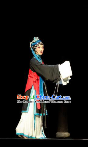 Chinese Huangmei Opera Distress Maiden Garment Costumes and Headpieces Ji Mo Han Qing Traditional Anhui Opera Young Female Black Dress Apparels