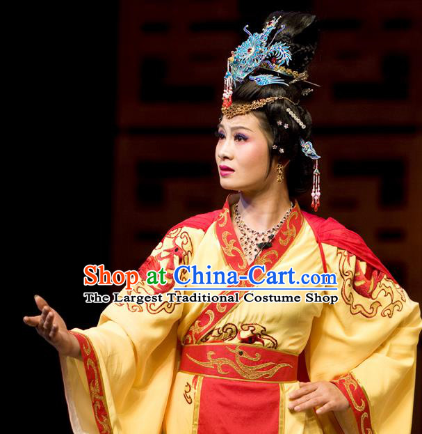 Chinese Huangmei Opera Actress Yu Mei Qing Chou Garment Queen Costumes and Headpieces Traditional Anhui Opera Empress Dress Apparels