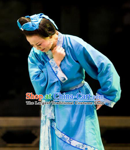 Chinese Huangmei Opera Yu Mei Qing Chou Garment Queen Costumes and Headpieces Traditional Anhui Opera Elderly Female Blue Dress Apparels