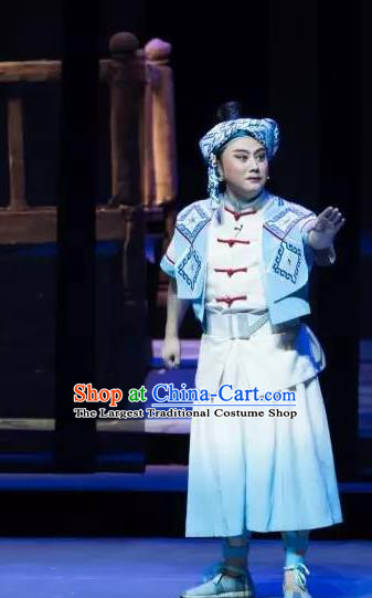 Chinese Huangmei Opera Tujia Nationality Costumes and Headwear An Hui Opera Ethnic Young Male A Long Apparels Clothing