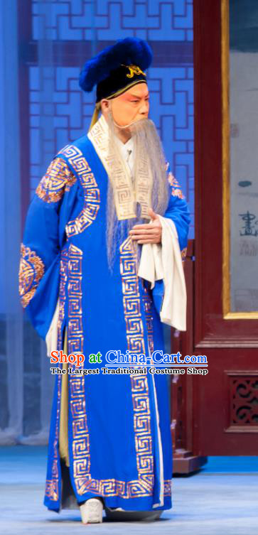 Geng Niang Chinese Ping Opera Elderly Male Costumes and Headwear Pingju Opera Laosheng Apparels Ministry Councillor Clothing
