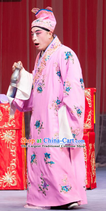 Geng Niang Chinese Ping Opera Clown Young Male Costumes and Headwear Pingju Opera Robber Wang Shiba Pink Apparels Clothing