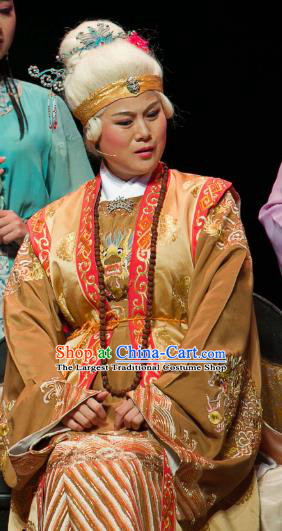 Chinese Huangmei Opera Elderly Dame Garment Costumes and Headpieces Dream of Red Mansions Traditional Anhui Opera Dowager Countess Jia Dress Apparels