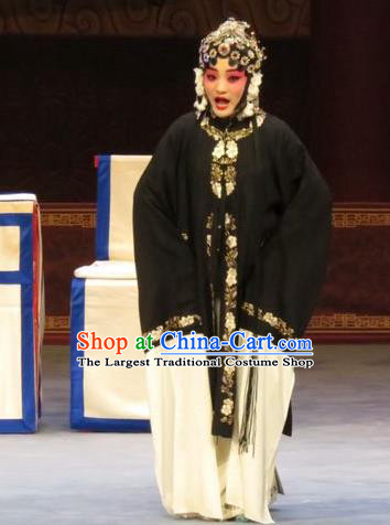 Chinese Ping Opera Distress Woman Apparels Costumes and Headdress Zhen Zhu Shan Traditional Pingju Opera Tsing Yi Dress Garment