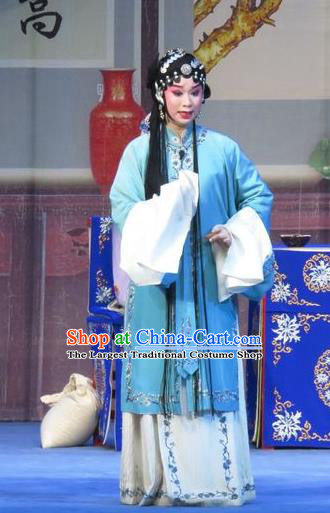 Chinese Ping Opera Yu Gong Case Young Lady Liu Cuiping Garment Costumes and Headdress Traditional Pingju Opera Distress Maiden Dress Apparels