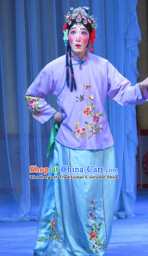 Chinese Ping Opera Rich Lady Wang Meirong Garment Costumes and Headdress Jie Nv Qiao Pei Traditional Pingju Opera Dress Ugly Female Apparels