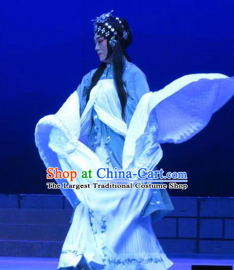 Chinese Ping Opera Distress Female Costumes Apparels and Headdress Bao Gong San Kan Butterfly Dream Traditional Pingju Opera Woman Dress Garment