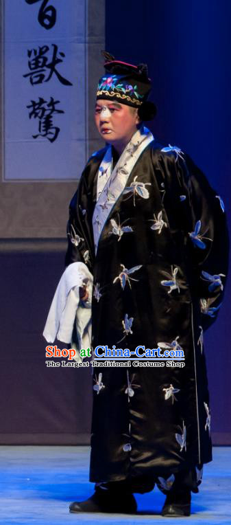 Chinese Ping Opera Clown Man Biao Bao Gong San Kan Butterfly Dream Costumes and Headwear Pingju Opera Chou Role Apparels Clothing